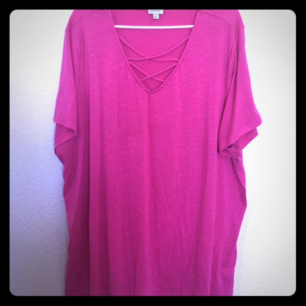 Pink Tee with lace up neckline by Avenue